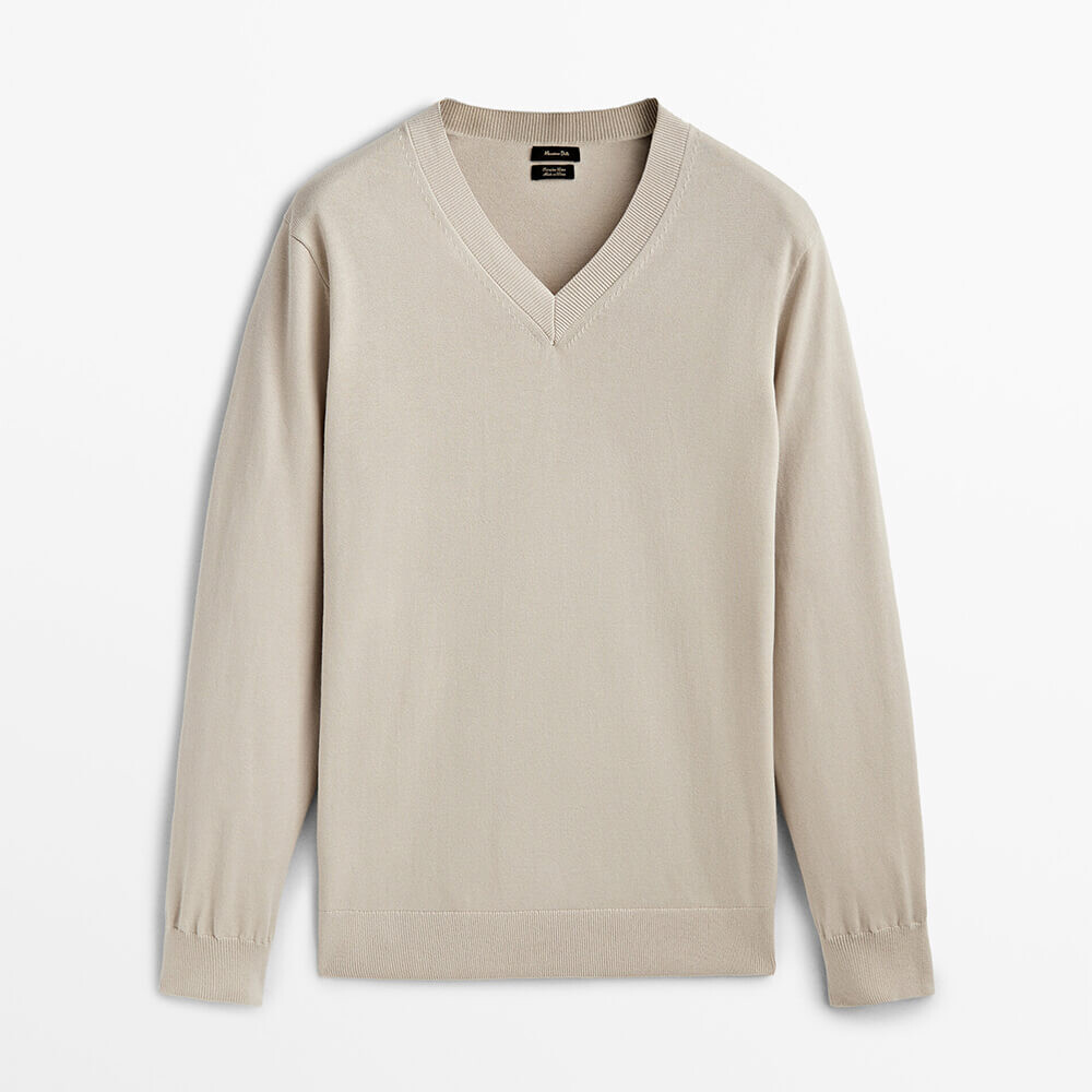 

Свитер Massimo Dutti V-neck Cotton, бежевый