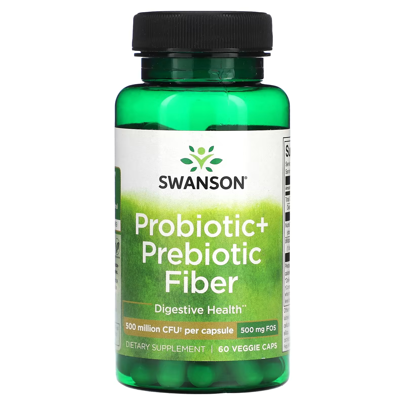 Пробиотик + пребиотическая клетчатка Swanson 500 миллионов КОЕ, 60 растительных капсул пребиотическая клетчатка solaray 120 капсул для жкт пищеварения кишечника