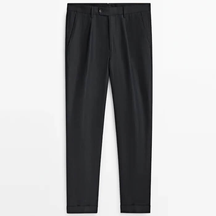 

Брюки Massimo Dutti Relaxed Fit Darted Linen, темно-синий