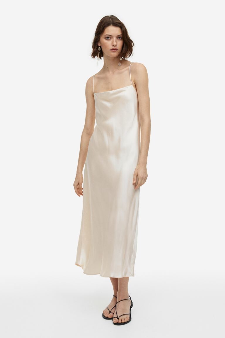 

Атласное платье-комбинация H&M, крем