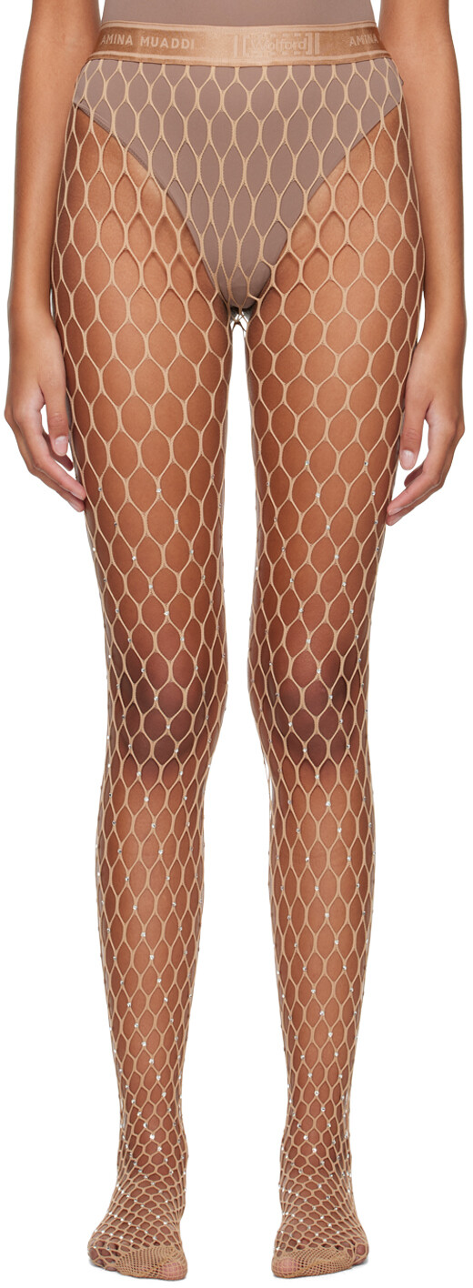 

Бежевые колготки Amina Muaddi Edition Crystal Net Wolford
