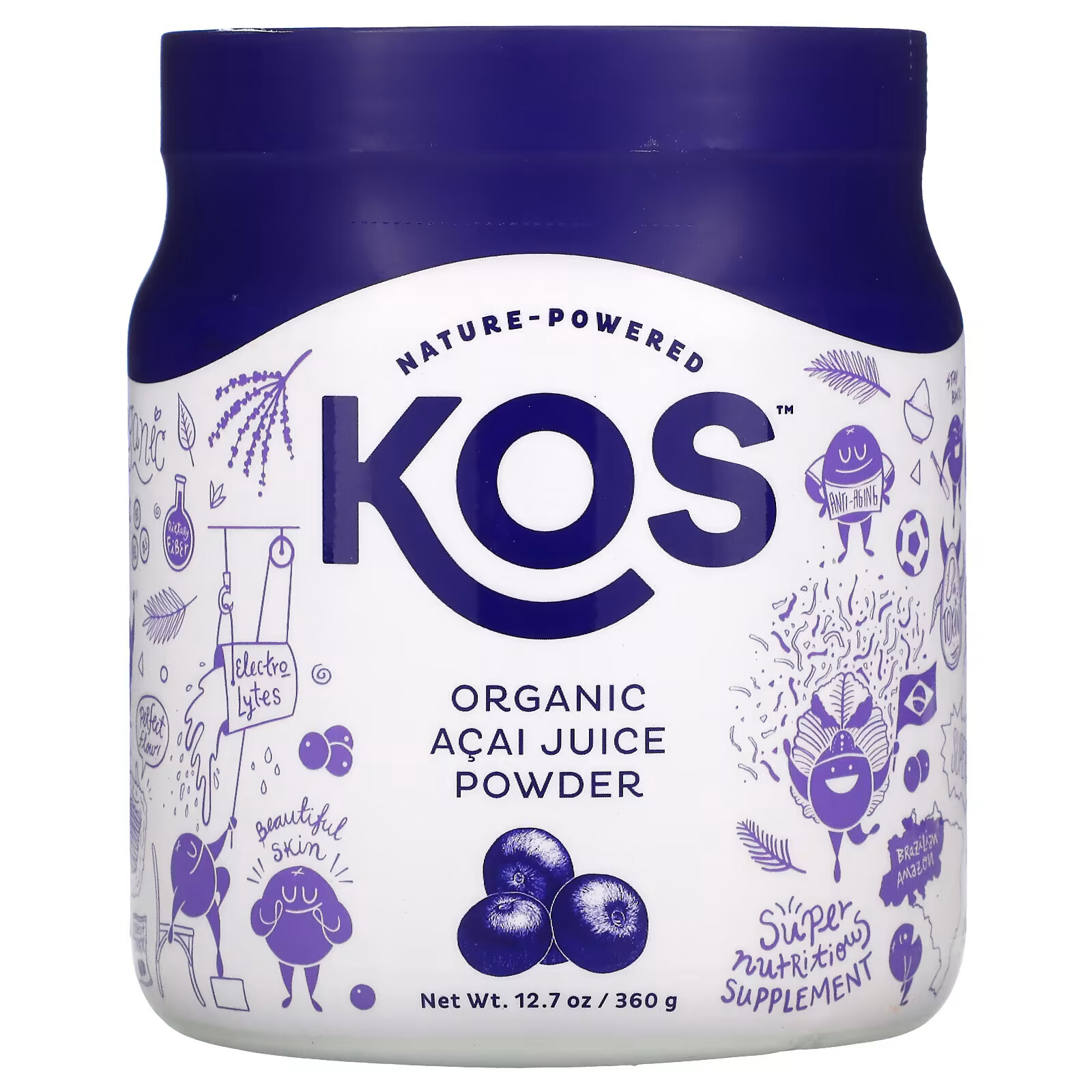 KOS, Органический порошок сока асаи, 360 г (12,7 унции) органический порошок ашваганды kos