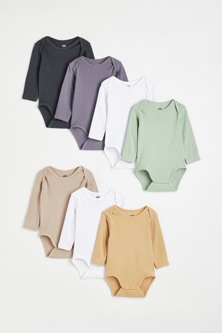 

Комплект из 7 боди с длинными рукавами H&M, светло-бежевый/желтый/белый
