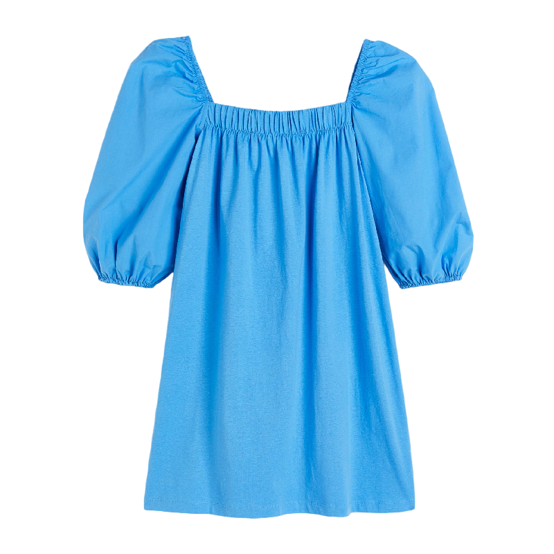 Платье H&M Puff-sleeved Cotton, синий
