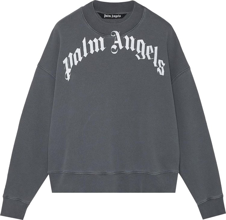 Толстовка Palm Angels GD Curved Logo Crew 'Black/White', черный - фото