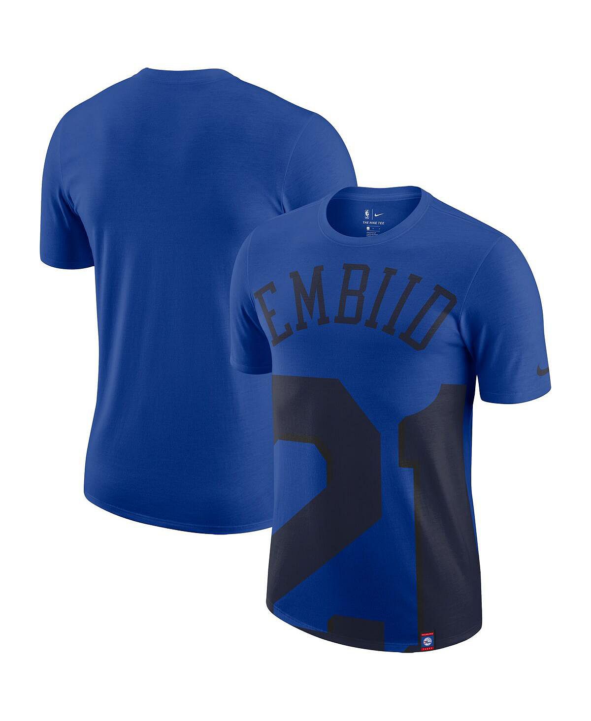 Мужская футболка большого размера joel embiid royal philadelphia 76ers с именем и номером Nike