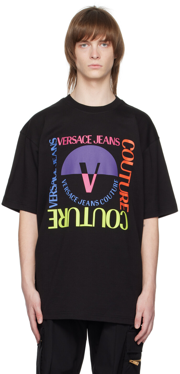 

Черная футболка с V-образной эмблемой Versace Jeans Couture, Черный