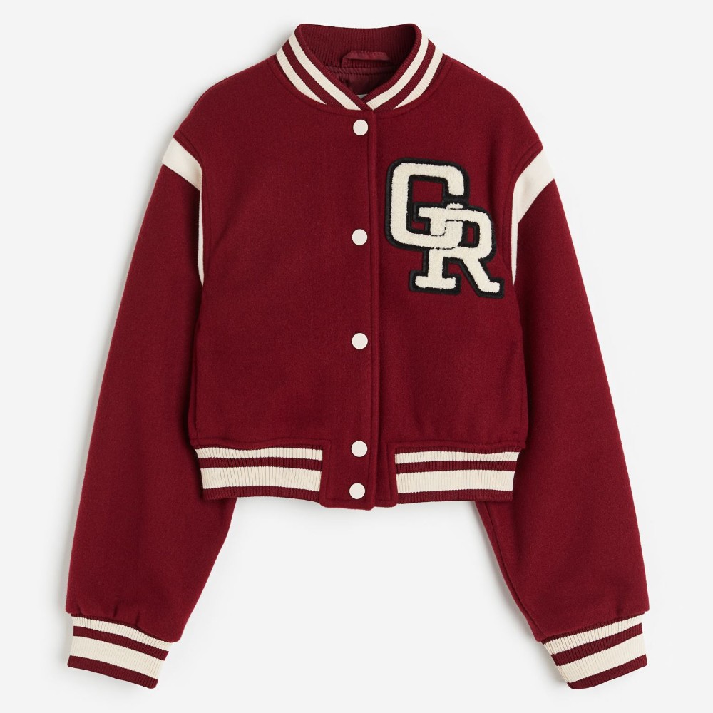 Бейсбольная куртка H&M Kids Appliquéd GR, темно-красный