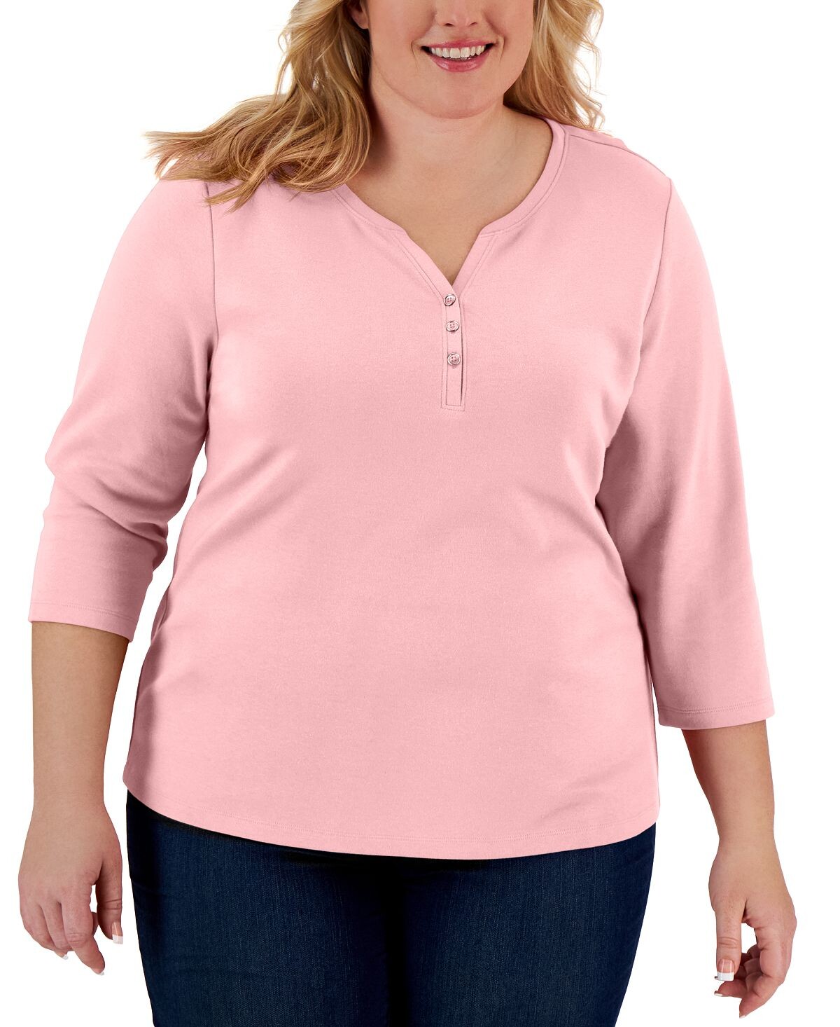 

Топ henley plus size с рукавами 3/4, созданный для macy's Karen Scott, розовый
