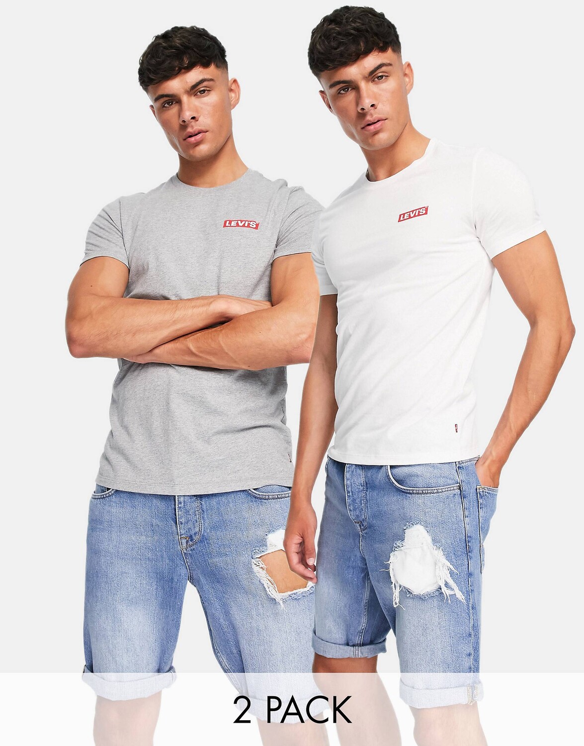 

Комплект из 2 футболок Levi's бело-серого цвета с логотипом Baby Tab, Серый