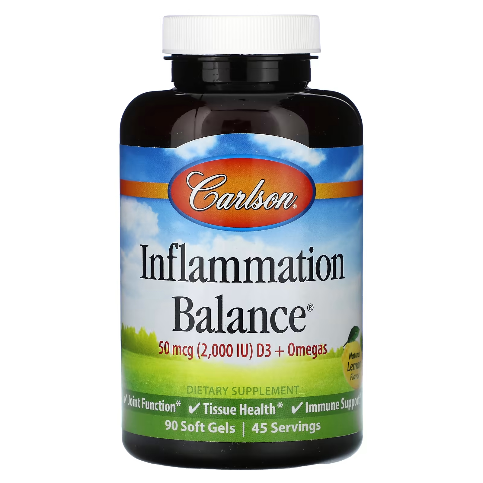 Пищевая добавка Carlson Inflammation Balance D3 + Omegas Natural Lemon 2000 МЕ, 90 мягких таблеток