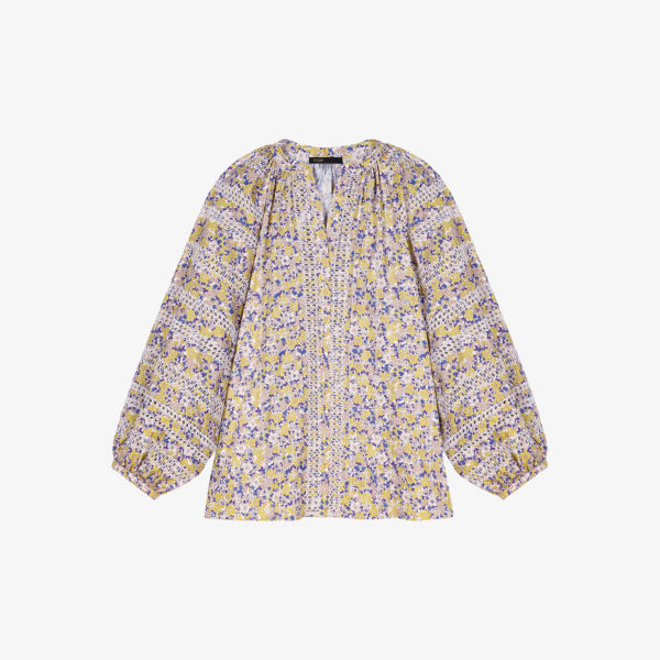Хлопковая блузка свободного кроя с цветочным принтом Maje, цвет imprime