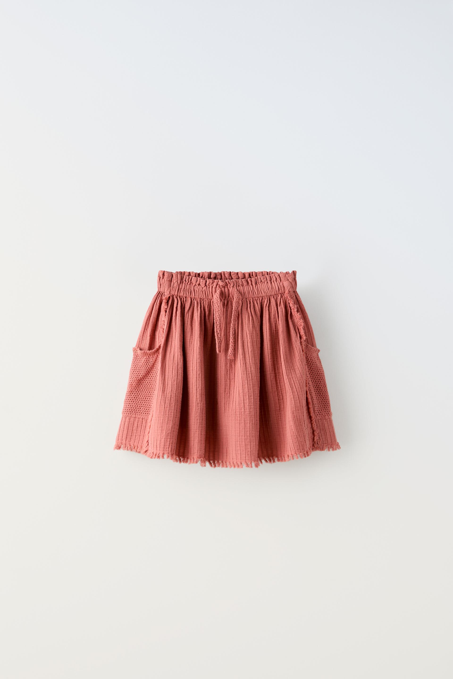 Юбка Zara Textured With Mesh Pockets, розовый рубашка zara satin with patch pockets розовый