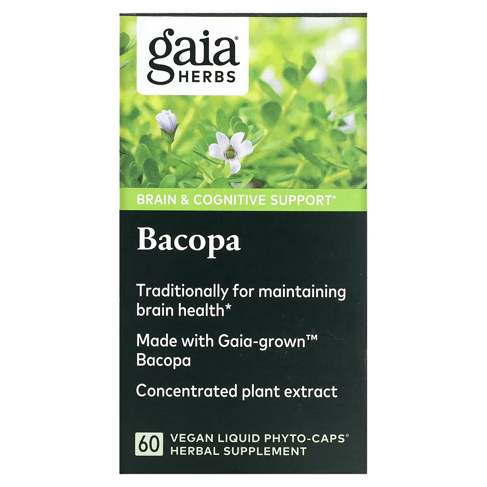 Gaia Herbs, Бакопа, 60 веганских капсул Phyto-Cap gaia herbs семена расторопши 60 веганских капсул с жидким содержимым liquid phyto cap