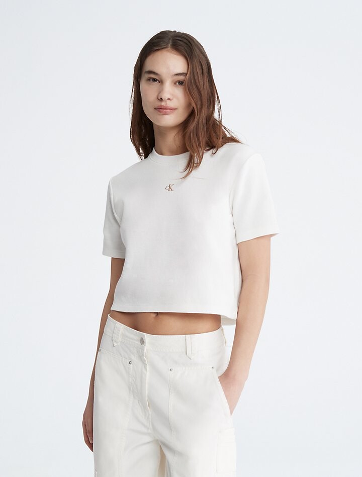 

Укороченная трикотажная футболка вафельного кроя Calvin Klein