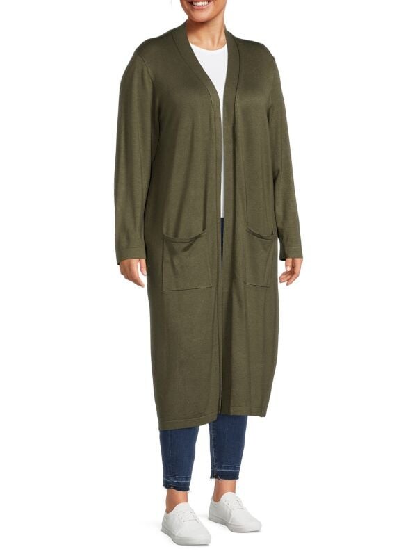 

Пальто T Tahari Plus Size плюс с длинным рукавом, темно-зеленый