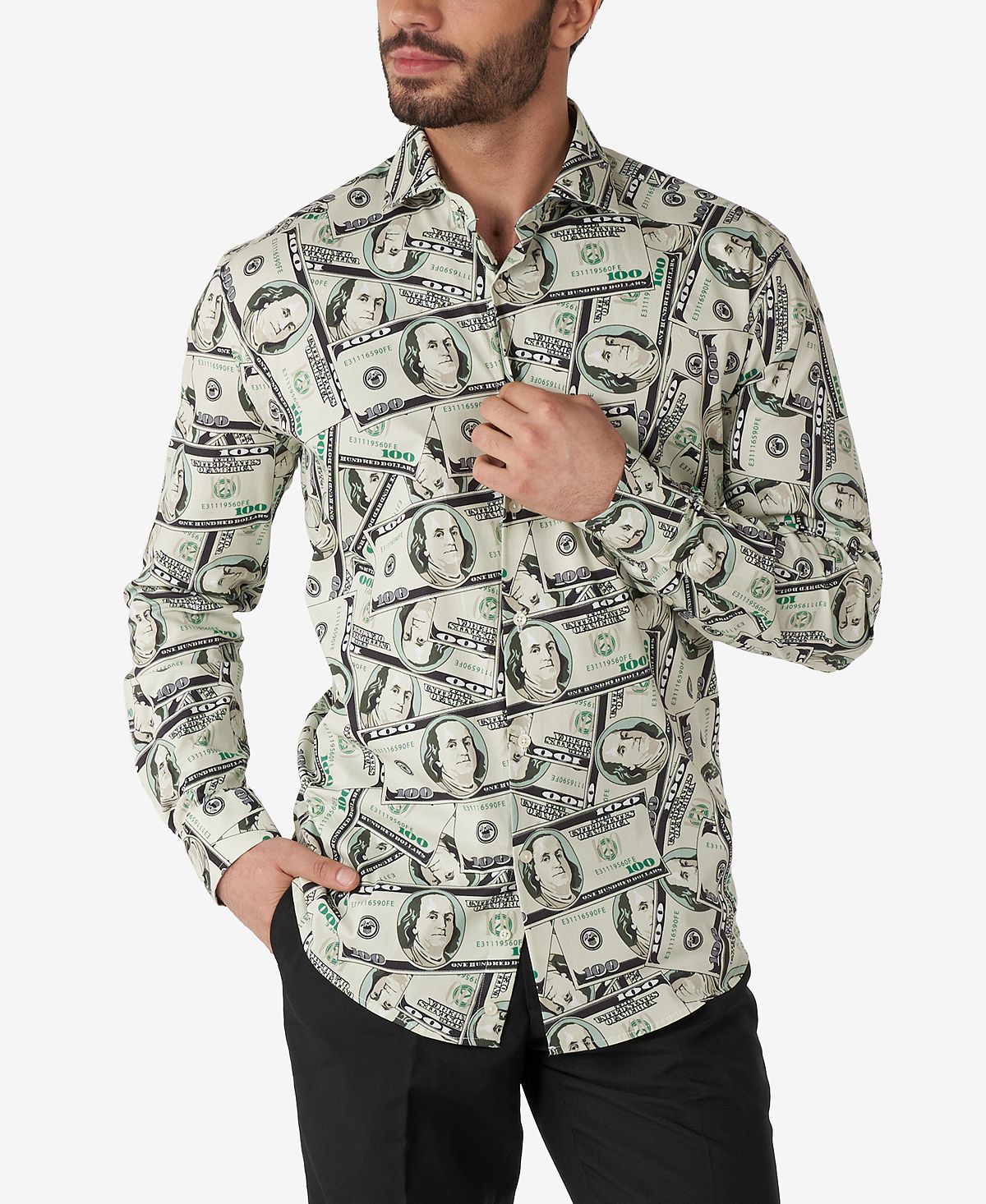 Мужская классическая рубашка приталенного кроя Cashanova с принтом денег OppoSuits