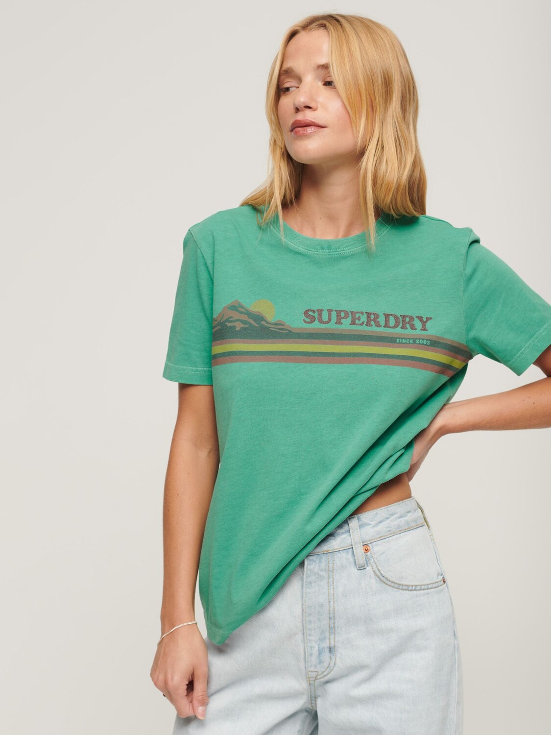 

Футболка с рисунком в полоску для улицы Superdry, прохладный зеленый меланж