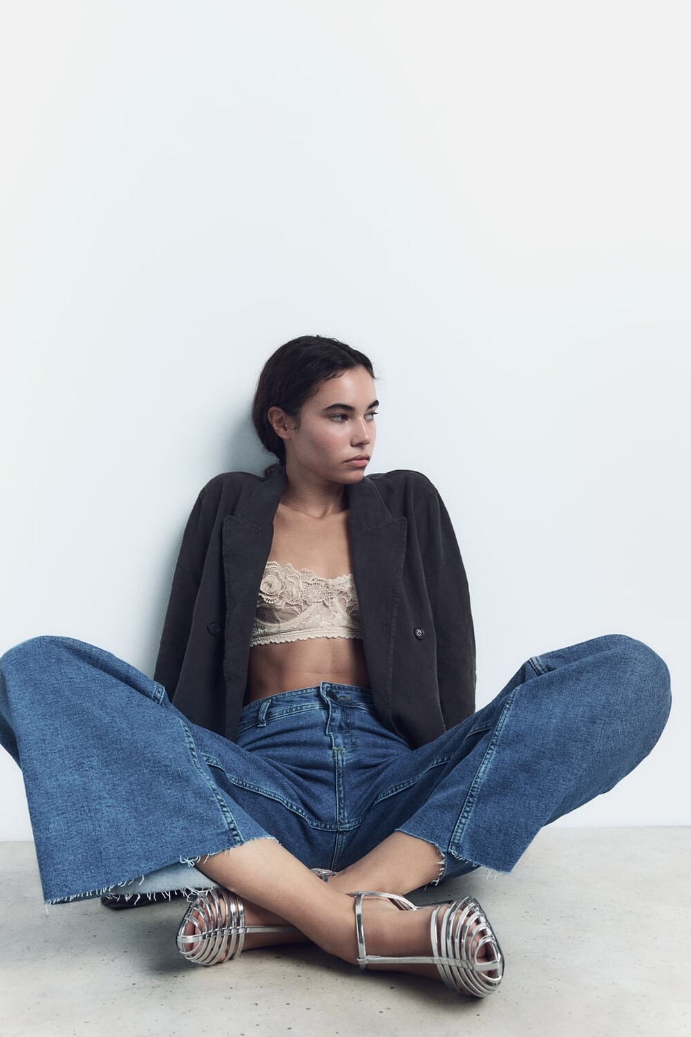 

Сандалии на высоком каблуке ZARA, серебряный