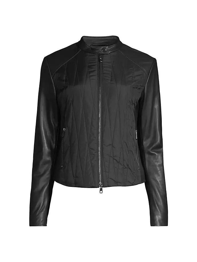 

Кожаная байкерская куртка смешанного цвета Emporio Armani, черный