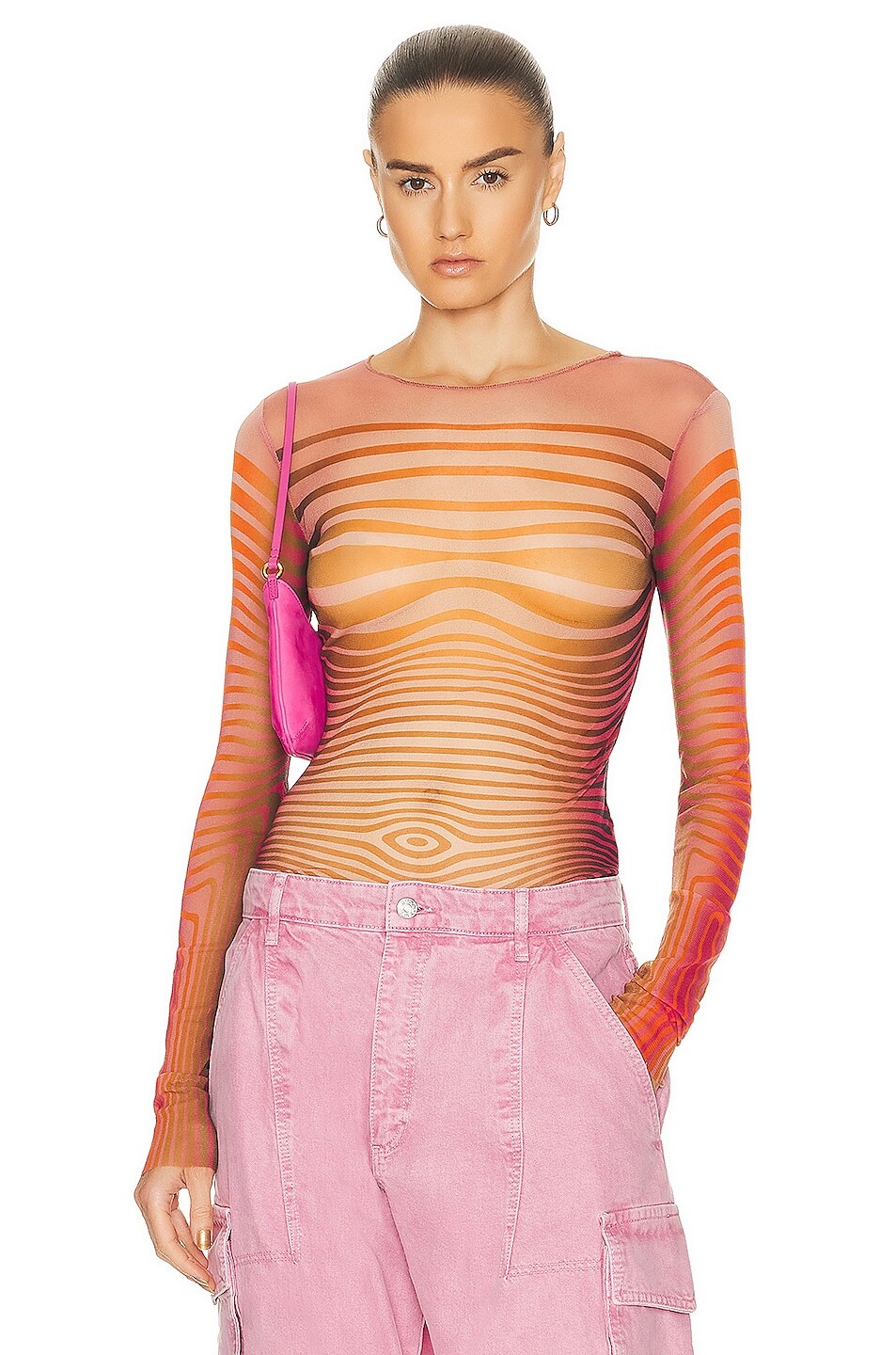 

Топ Jean Paul Gaultier Printed Morphing Stripes Long Sleeve, цвет Red & Orange