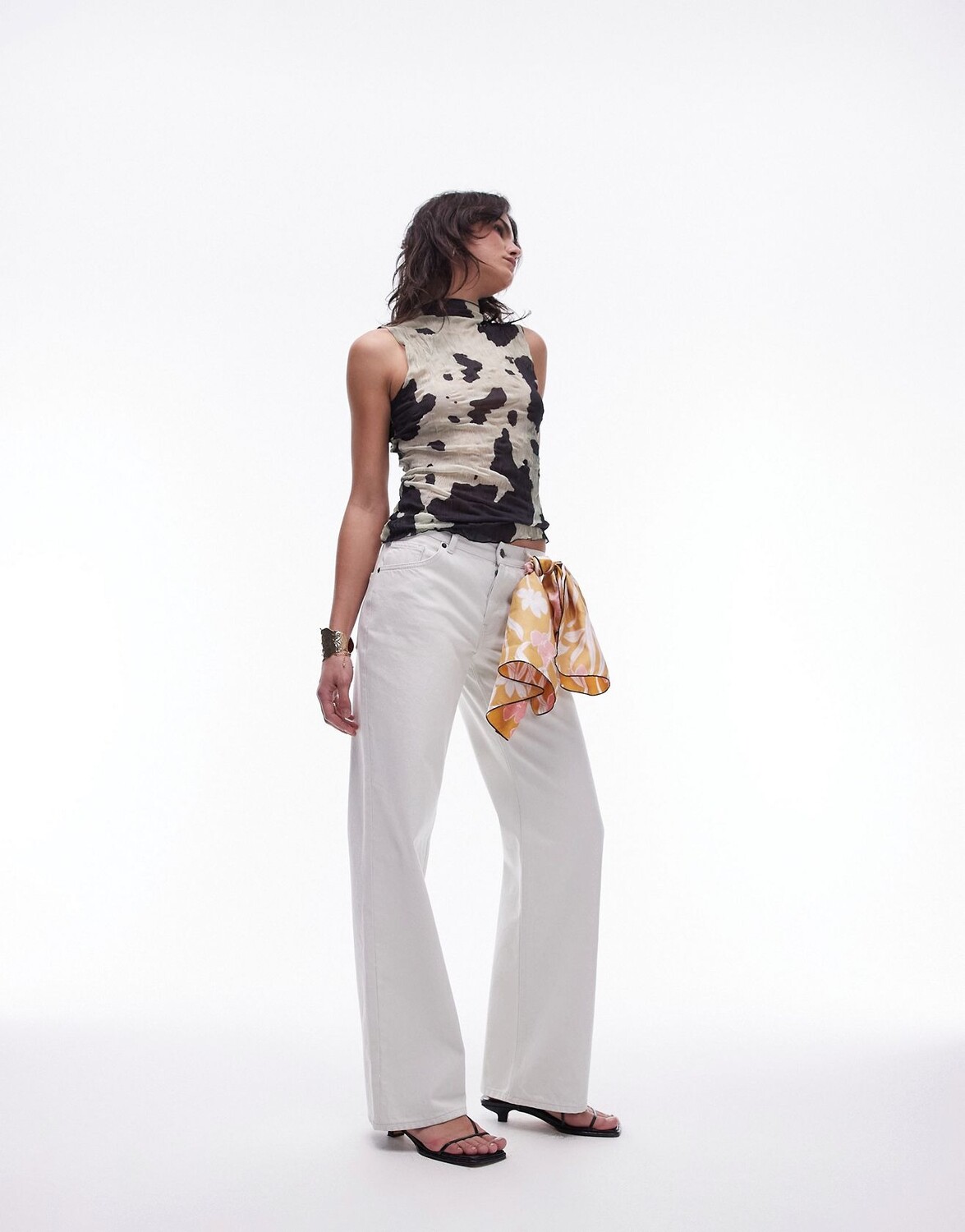 

Топ Topshop Crinkle Sleeveless With Cow Patch Pattern, мультиколор