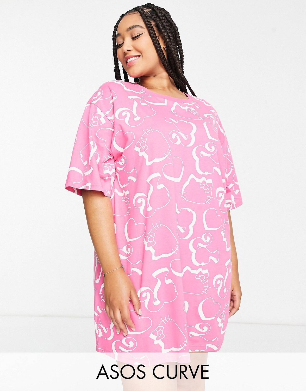 

Розовая футболка для сна ASOS DESIGN Curve Barbie x Hello Kitty