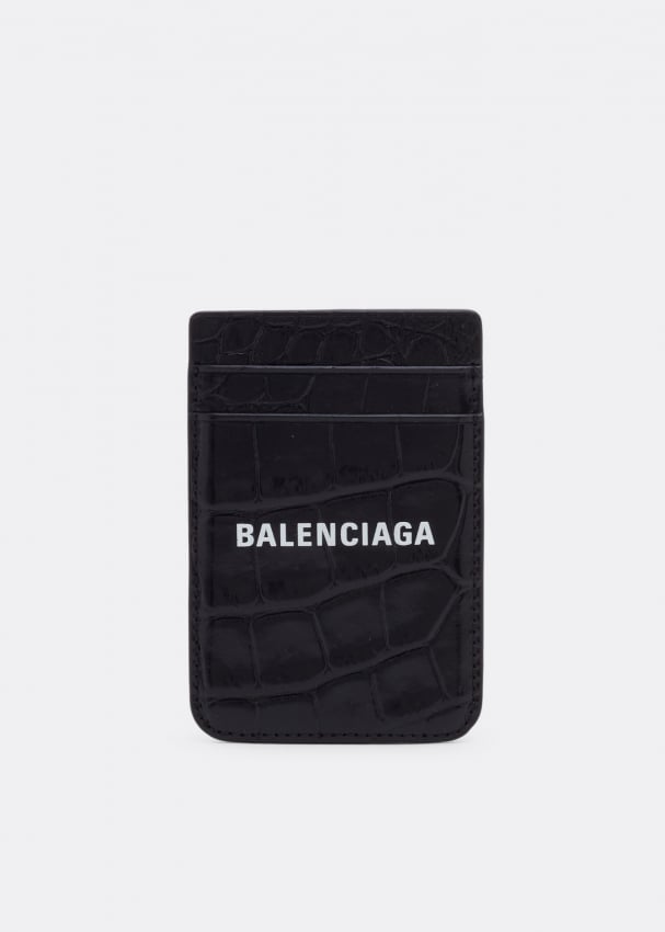 Картхолдер BALENCIAGA Cash magnet croc cardholder, черный бежевая длинная визитница теплая balenciaga