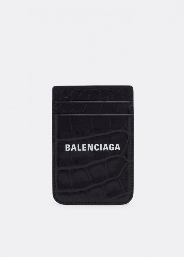 Картхолдер BALENCIAGA Cash magnet croc cardholder, черный kawaii bear держатель для карт 24 отделения для карт визитница книга с рисунком животных фотография