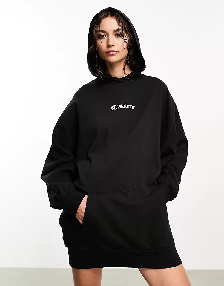 

Эксклюзивное черное платье-худи с графическим рисунком на спине AllSaints x ASOS, черный