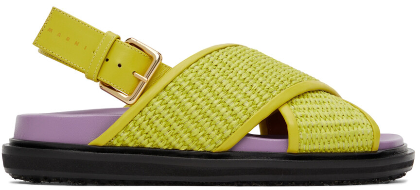 

Зелено-фиолетовые сандалии Fussbett из рафии Marni