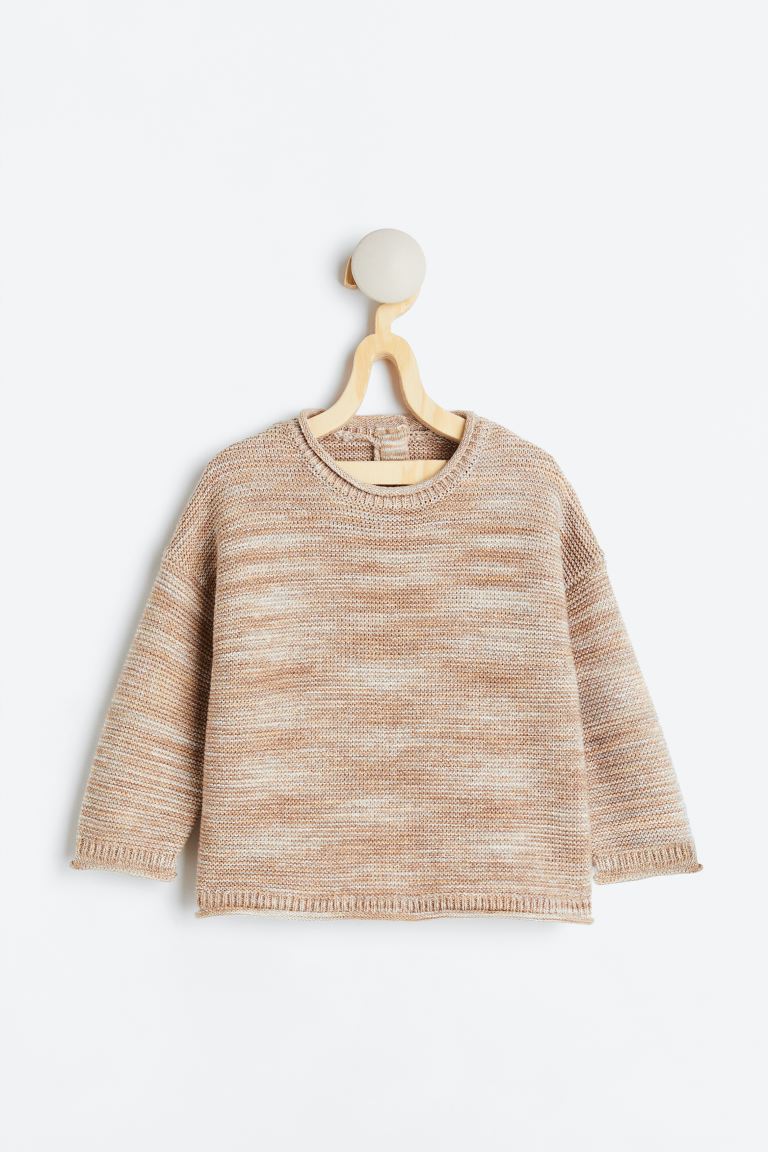 Хлопковый свитер левой вязки H&M, серо-бежевый меланж