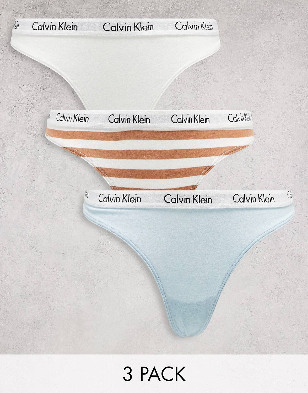 

Набор из 3 трусов Calvin Klein Carousel с логотипом Carousel в полоску синего, белого и бежевого цветов