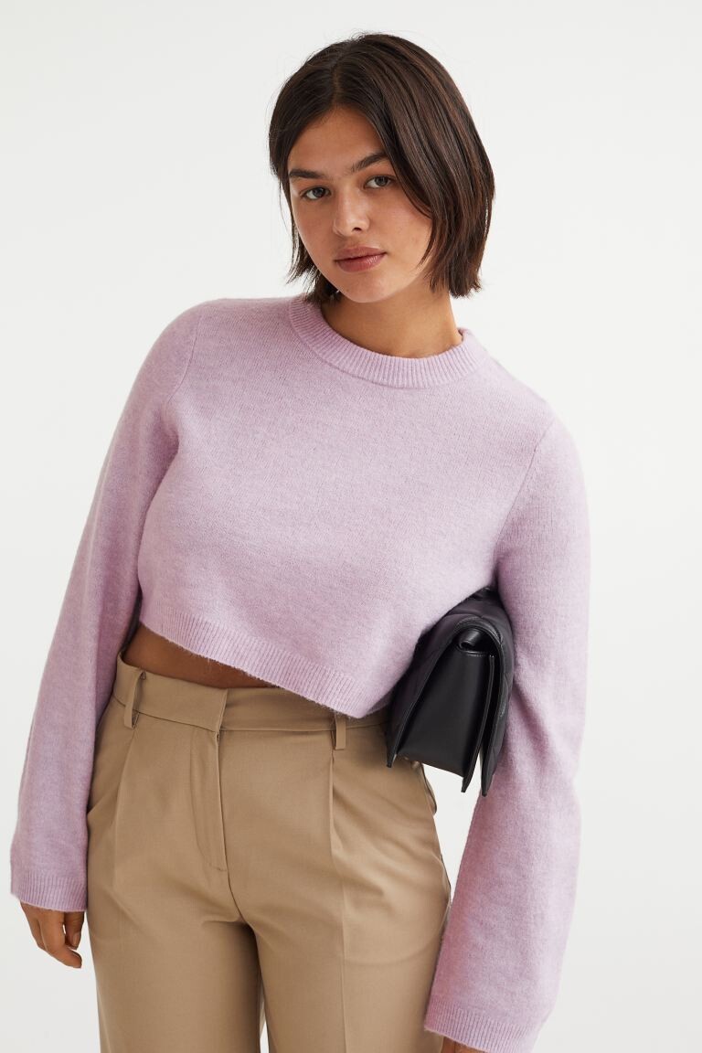 

Короткий свитер H&M, светло-фиолетовый меланж