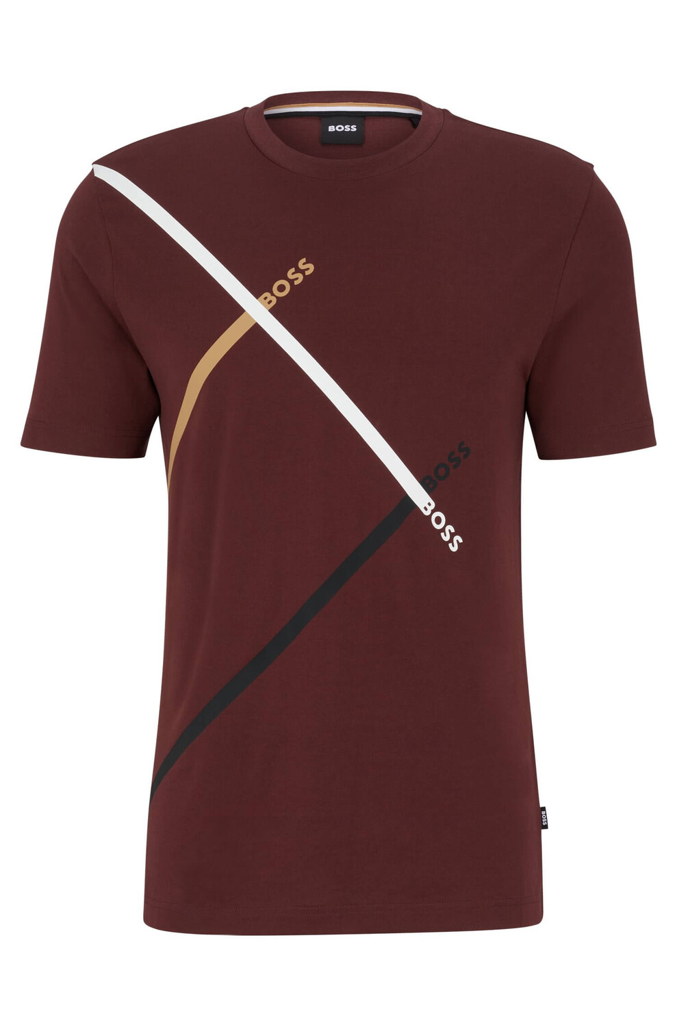 

Футболка Boss Cotton-jersey With Signature-stripe Logo Print, бордовый