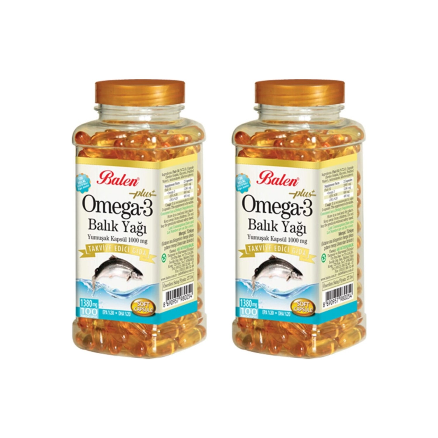 

Рыбий жир Balen Omega 3, 100 капсул, 1380 мг, 2 штуки