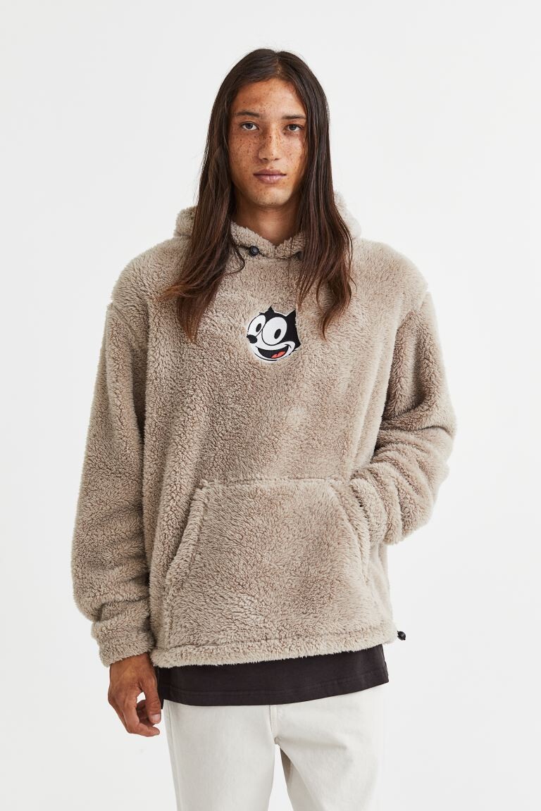 

Плюшевая толстовка с капюшоном свободного кроя H&M, грейдж/кот феликс