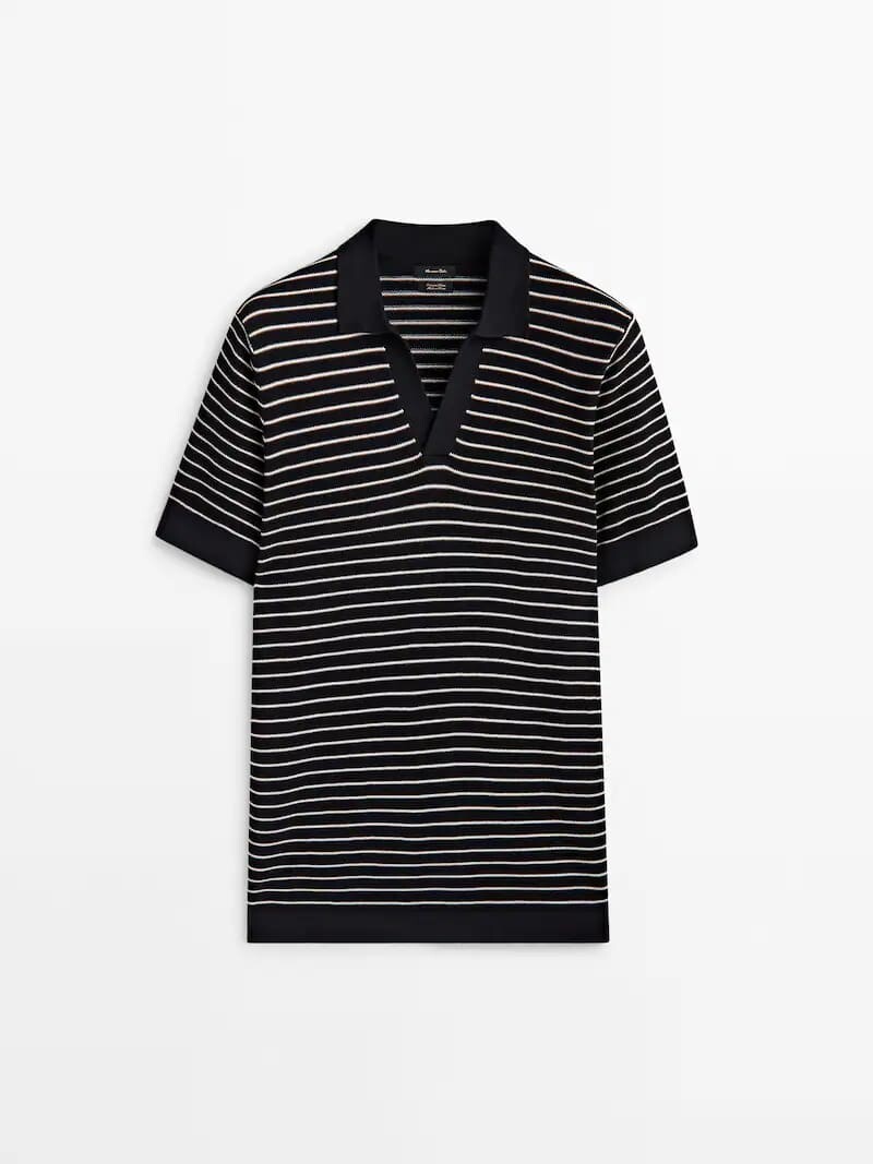 

Свитер Massimo Dutti Striped Short Sleeve Polo, черный/белый
