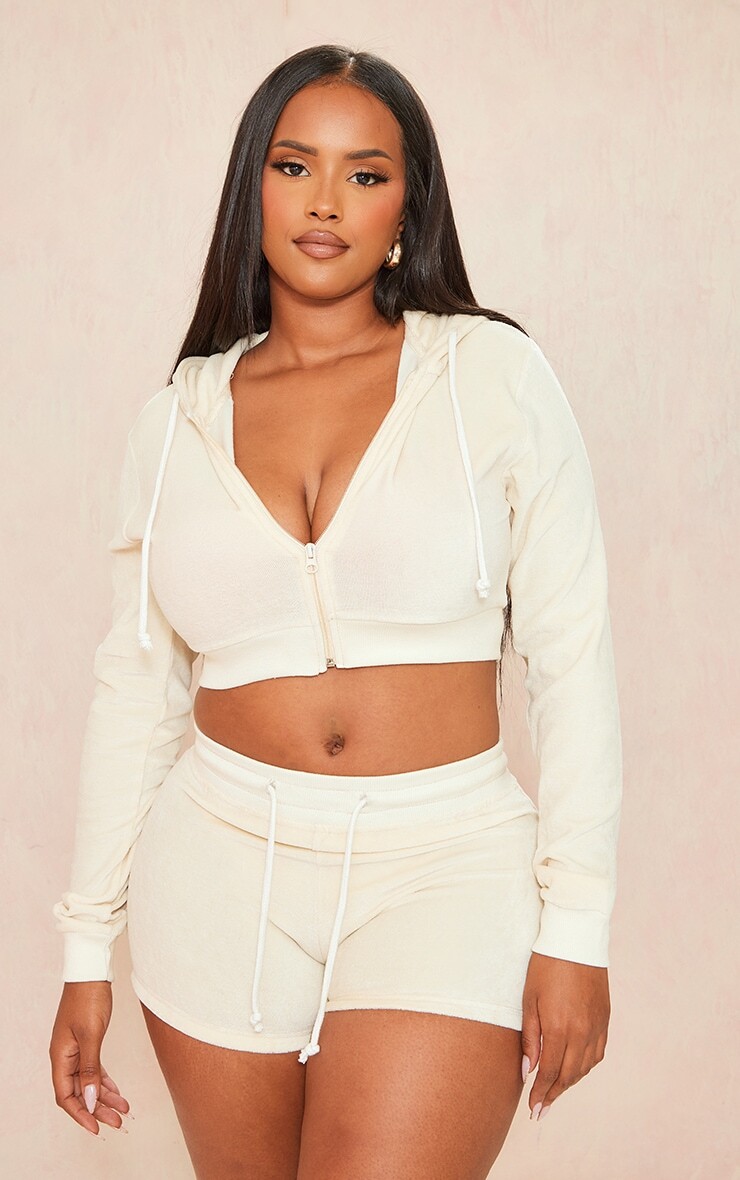 

PrettyLittleThing Велюровое укороченное худи Shape Stone