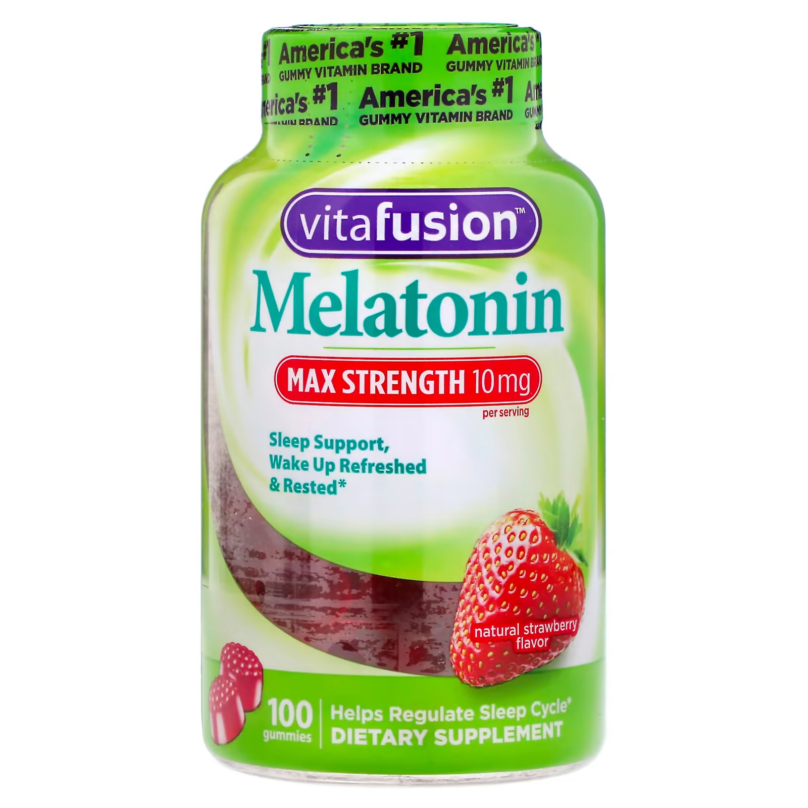 Мелатонин Максимальной Силы Действия VitaFusion, клубничный, 100 жевательных таблеток биотин повышенной силы действия vitafusion голубика 100 жевательных таблеток
