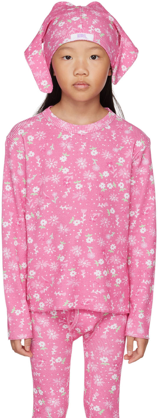 цена Детская розовая футболка с длинным рукавом с цветочным принтом ERL