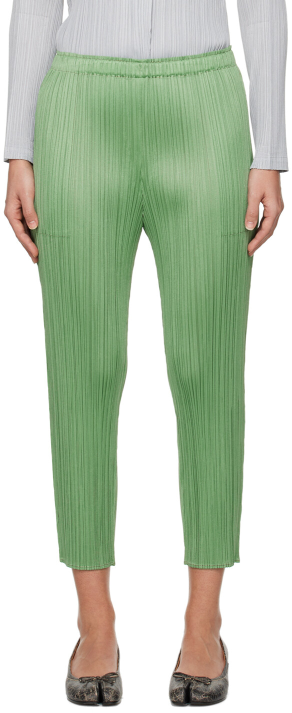 

Зеленые февральские брюки Monthly Colors Pleats Please Issey Miyake, Зеленый