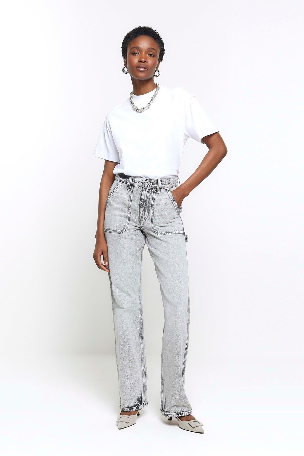 

Свободные джинсы с карманами River Island, серый