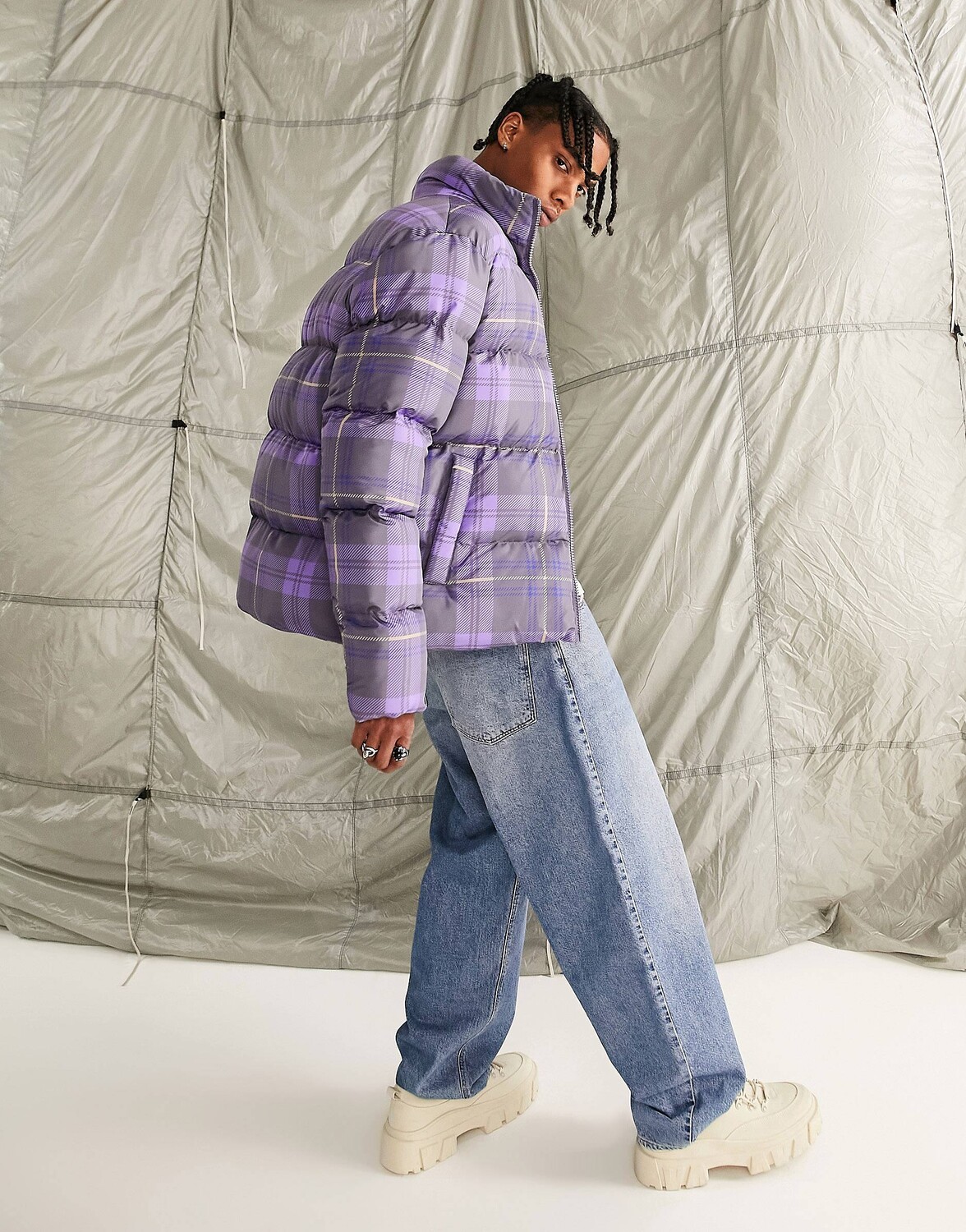 

Пуховик в фиолетовую клетку ASOS DESIGN, Фиолетовый