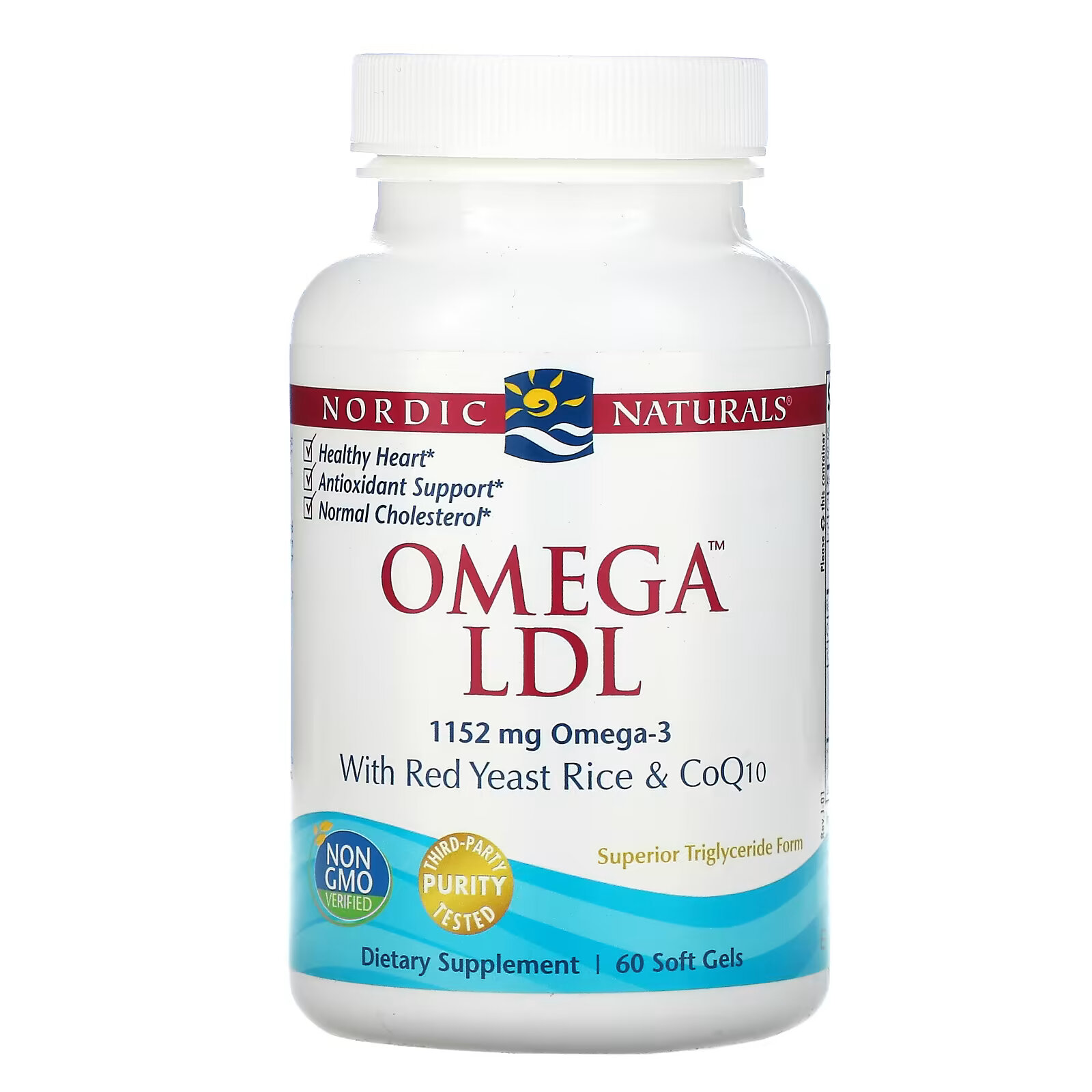 Nordic Naturals, Omega LDL, омега-3, красный ферментированный рис и коэнзим Q10, 384 мг, 60 капсул - фото