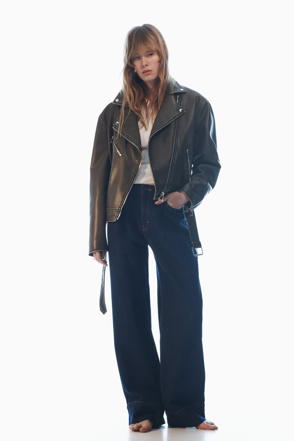 

Байкерская куртка из искусственной кожи ZARA, черный