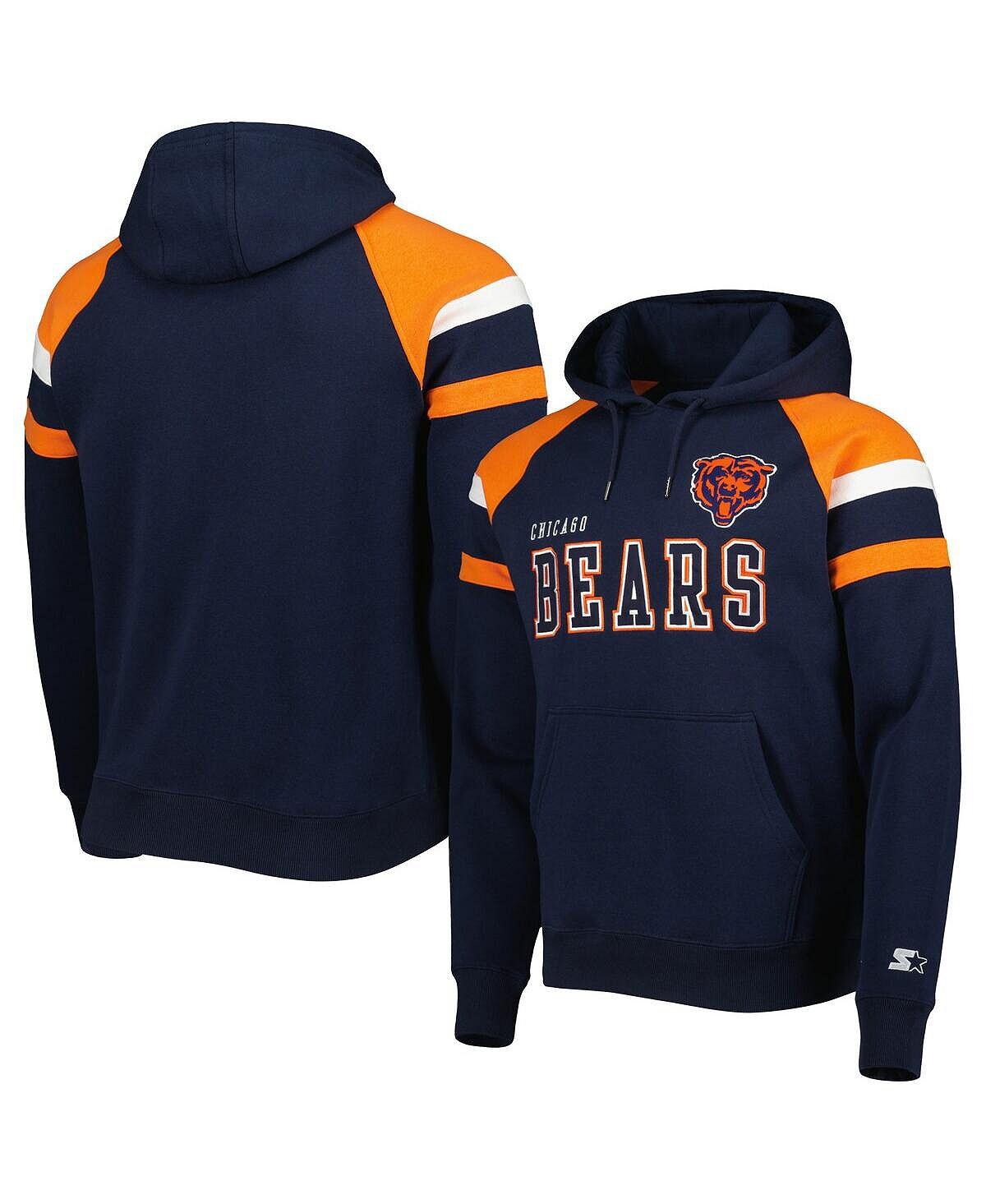 

Мужской флисовый худи с капюшоном реглан темно-синего цвета chicago bears draft Starter, синий
