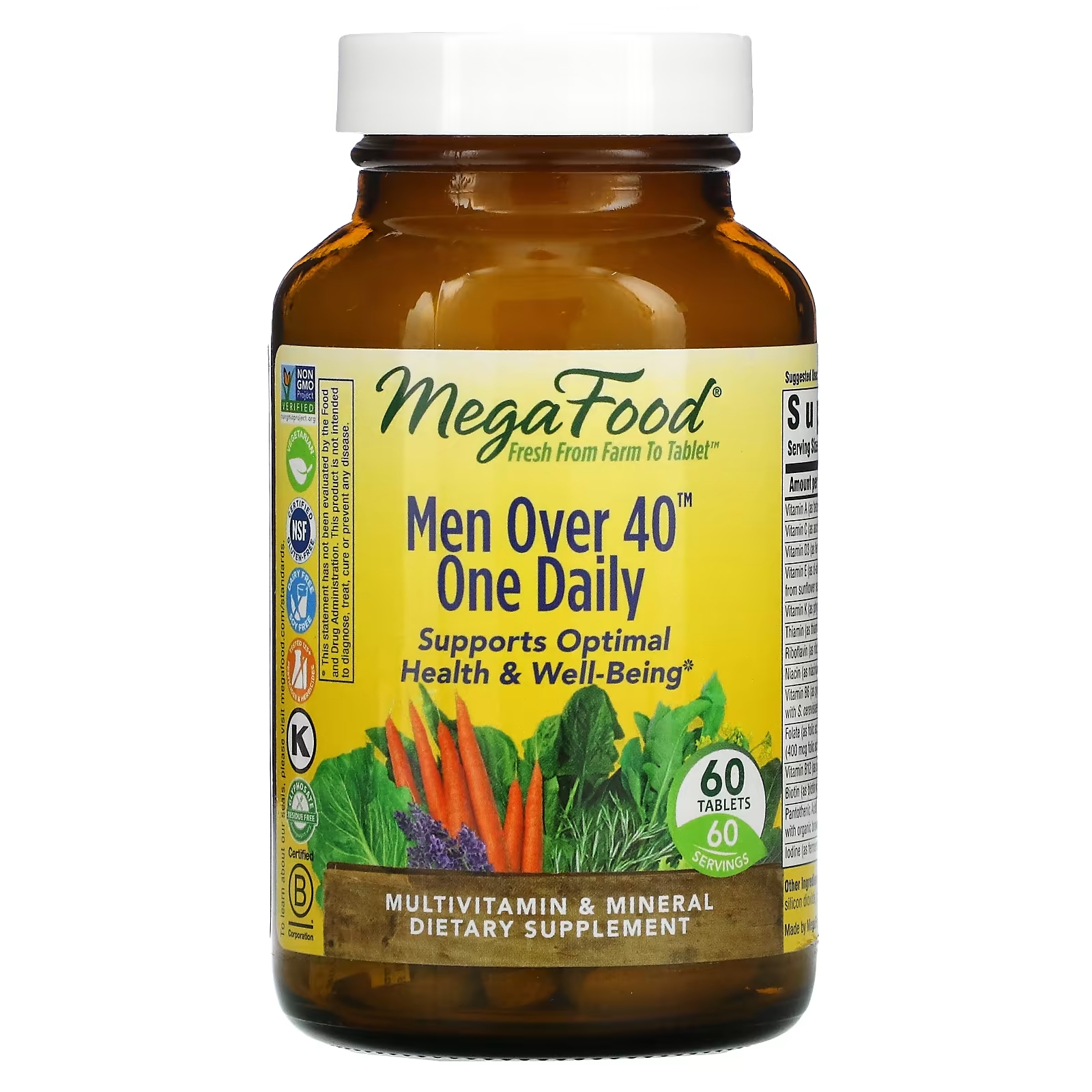 megafood мультивитамины для мужчин дикая голубика 60 жевательных таблеток Мультивитамины для Мужчин Старше 40 лет MegaFood, 60 таблеток