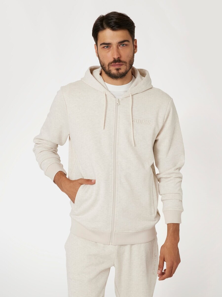 

Худи GUESS Zip-Up Hoodie Prägelogo, бежевый