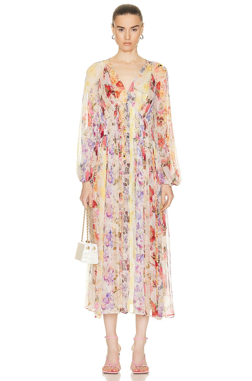 

Платье миди Zimmermann Wonderland Floral, цвет Stripe Floral